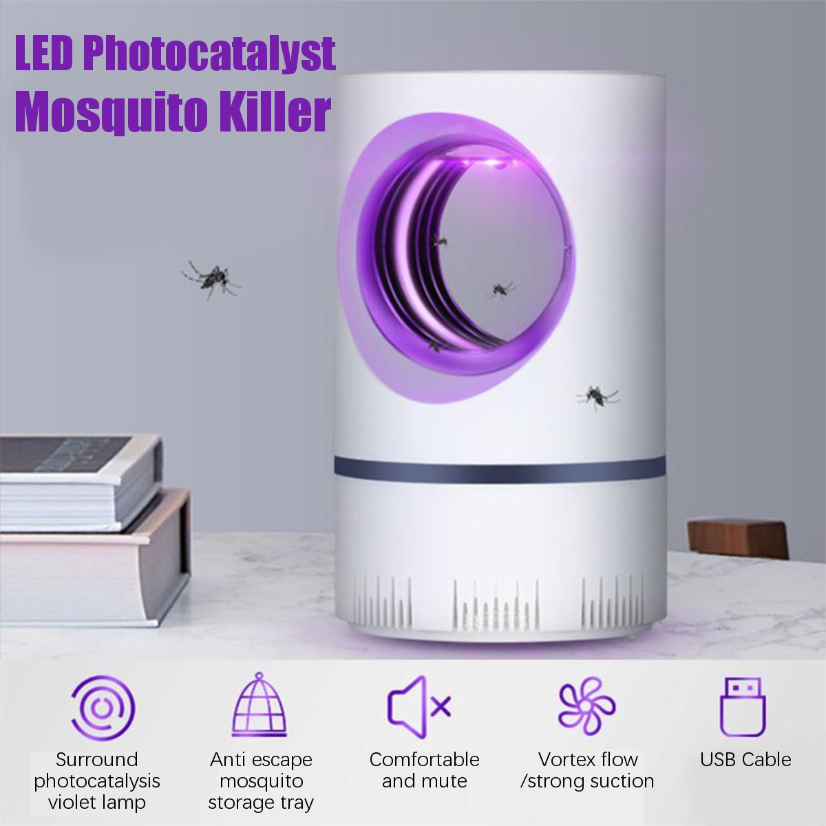 USB Mosquito Killer Photocatalyst Zappers LED Light Fly Insect Bug Trap Lamp 
