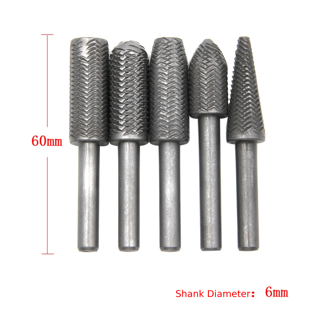 5Pcs 6mm Shank Woodworking Profiled Rotating Rasp for Wood Drilling Carving Tool 