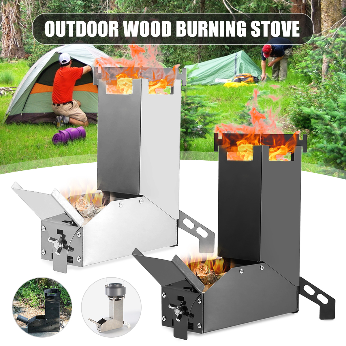 Outdoor Camping Wood Stove Folding Picnic Rocket Burner Stove L1F8 Cooking A2V3