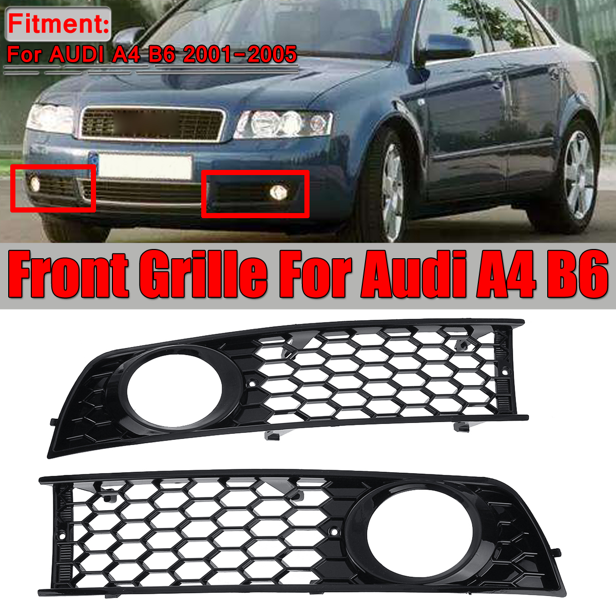 1Pair Front Bumper Fog Light Cover Grille Grill Honeycomb For AUDI A4 B6 2001-05