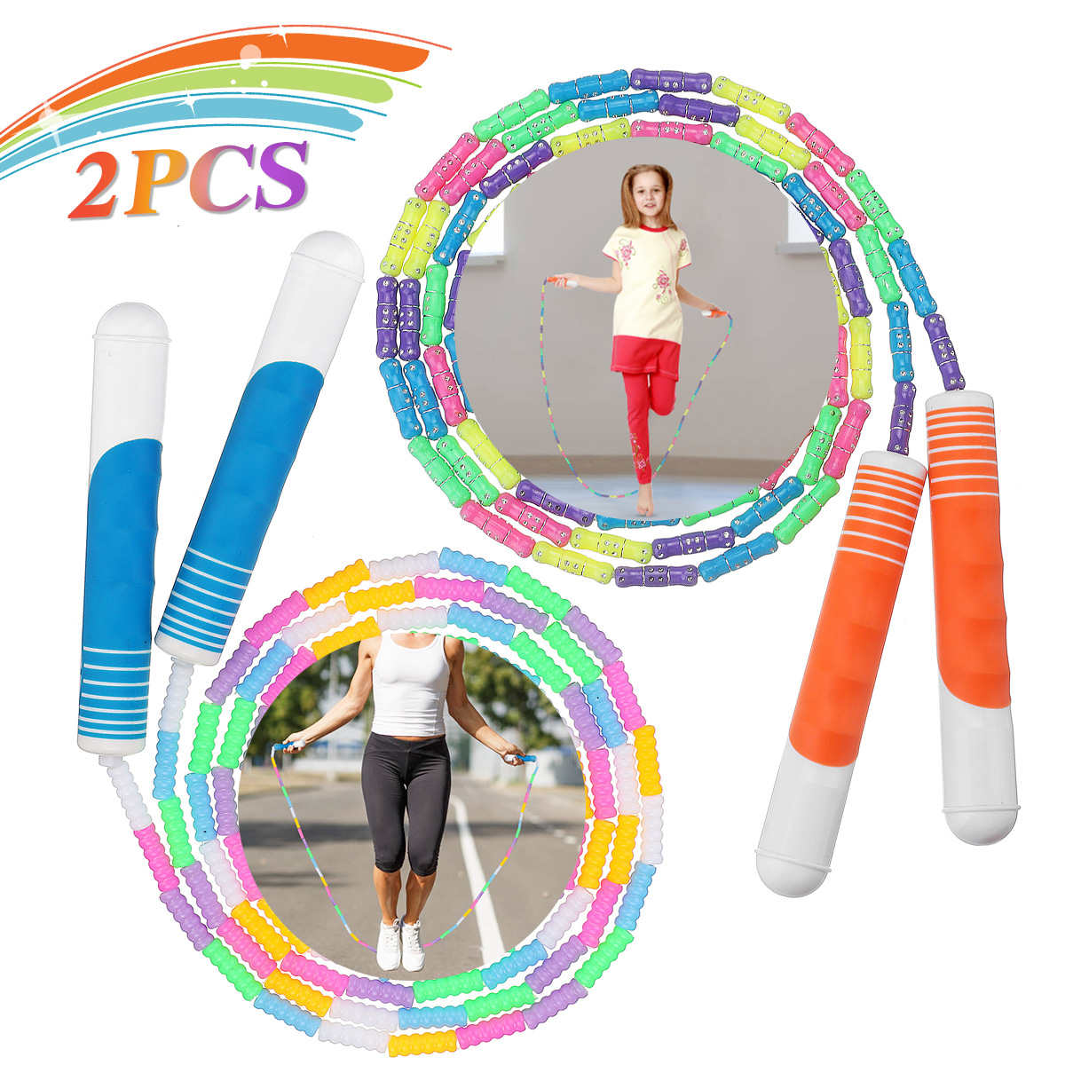 Kids Wooden Skipping Rope Jump Rope Game Healthy Activity Playing Exercise 2.4m 