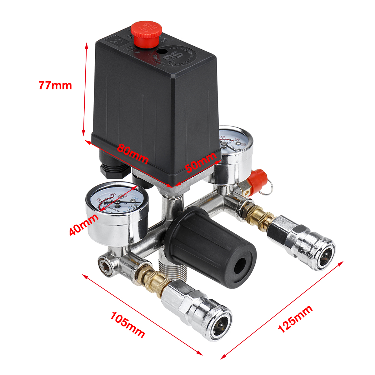 Air Compressor Pressure Valve Switch Control Manifold Regulator Gauges Parts Top 