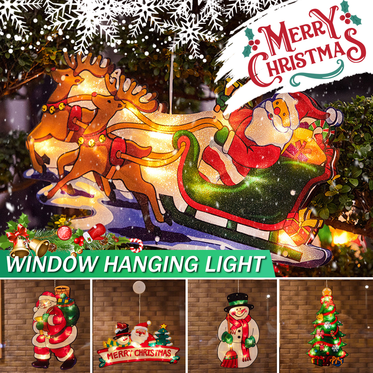 Details about   Santa Claus Snowman Tree Merry Christmas Window Hanging LED Light Home De 