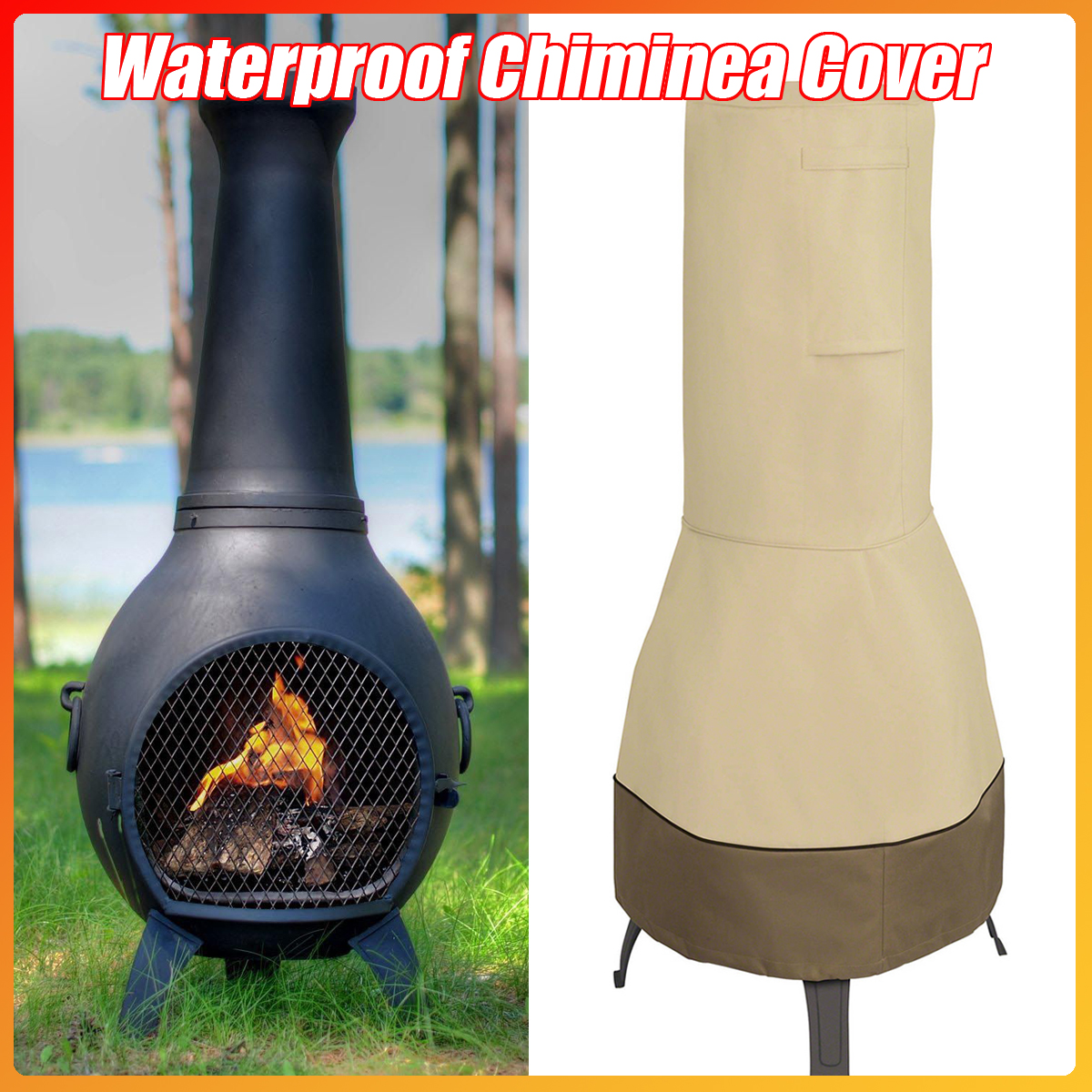 Chiminea Cover Outdoor Patio Waterproof Dustproof Sunscreen Protective Chimney Fire Pit Heater Cover Stove Cover for Garden Backyard