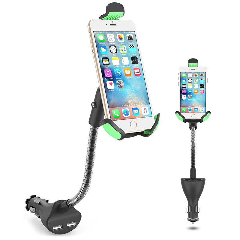 2-in-1 Car USB Charger Holder With Cigarette Lighter For 3.5 - 6.3'' Phone
