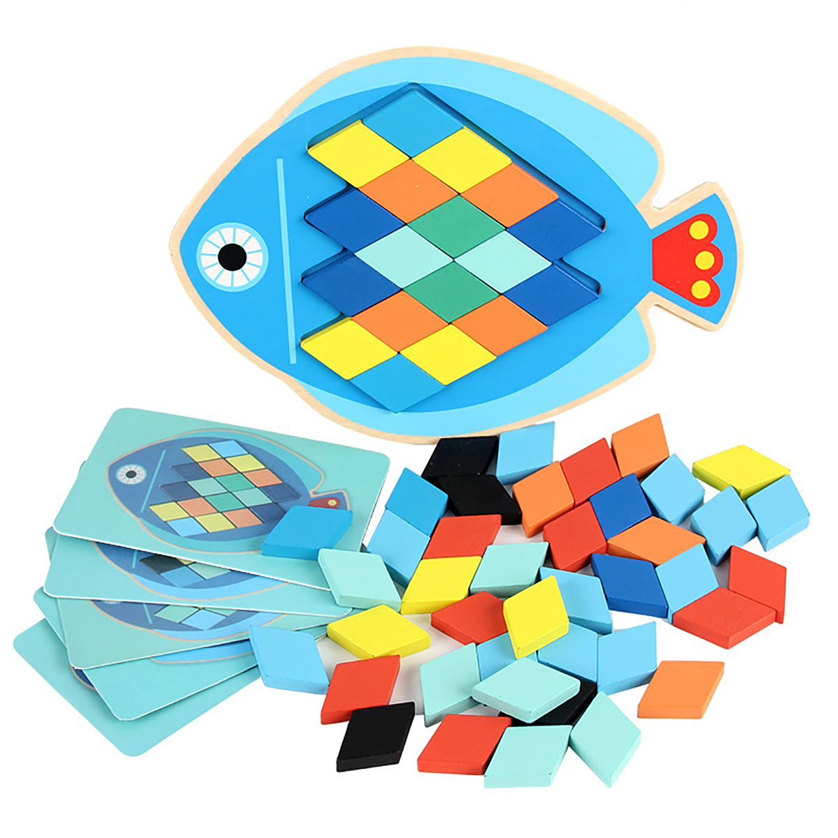Wood DIY Assembly Jigsaw Puzzle Toy Colors Shapes Cartoon Fish Owl Matching Cards Toy for Children Learning - Photo: 5