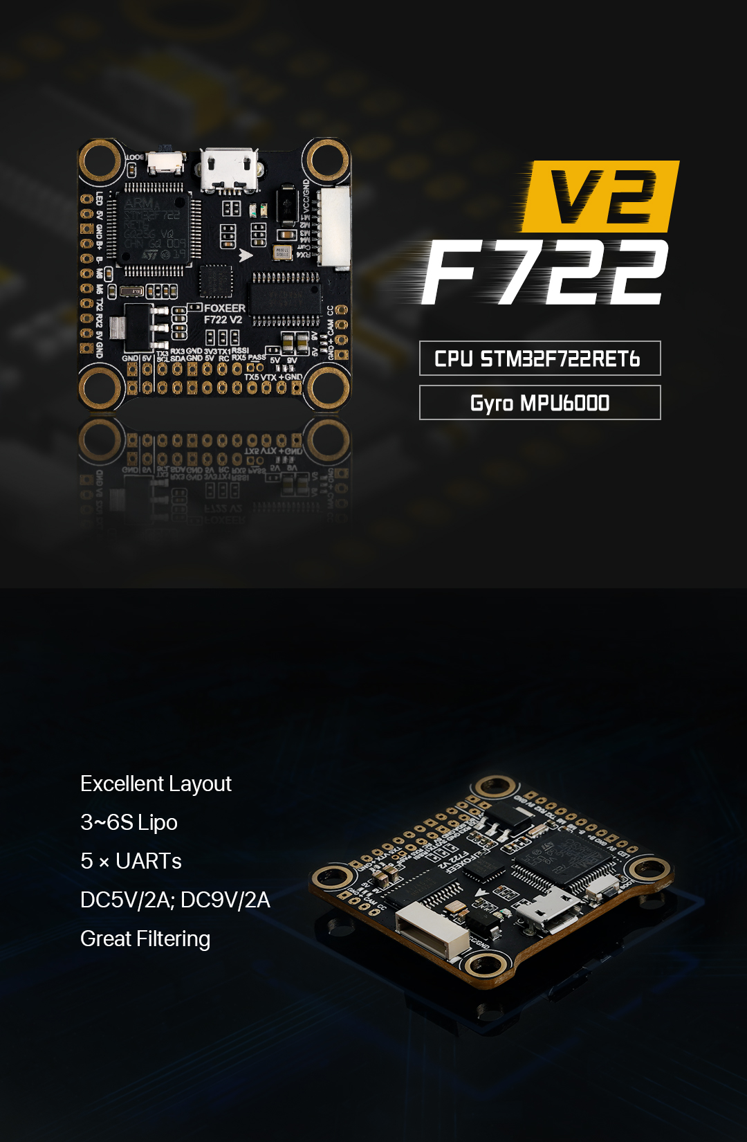 30.5*30.5mm Foxeer F722 V2 FPV Flight Controller 3~6S MPU6000 BetaFlight BEC Compatibled with DJI Air Unit - Photo: 2