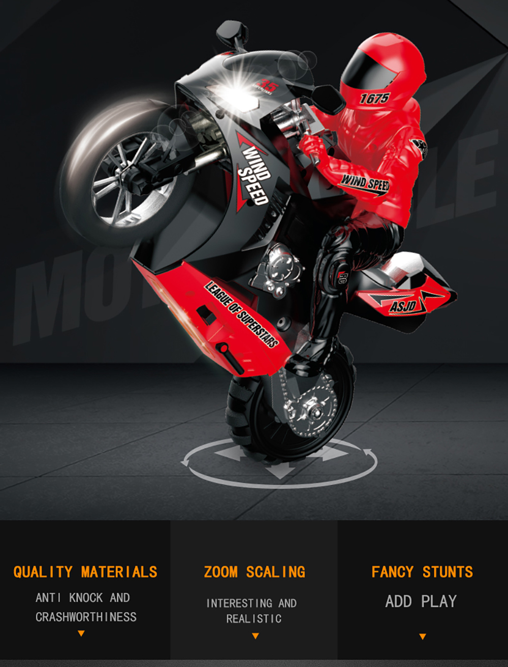 HC-801 2.4G 35CM RC Motorcycle Stunt Car Vehicle Models RTR High Speed 20km/h 210min Use Time - Photo: 2
