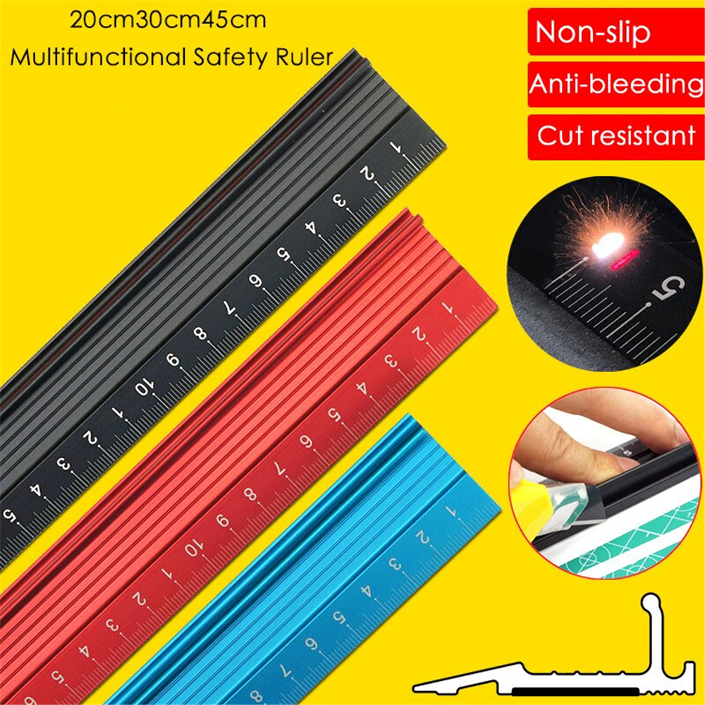 Multi-use Aluminum Alloy Protective Ruler Anti-cut Hand Non-slip Straight Rulers 