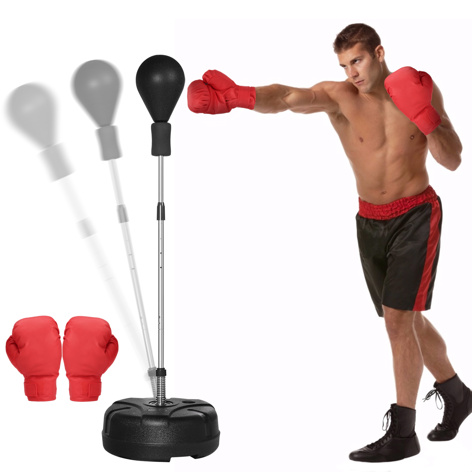 Punch Bag Free Standing Floor Boxing Set Flexible Sports Fitness Practice Gloves 