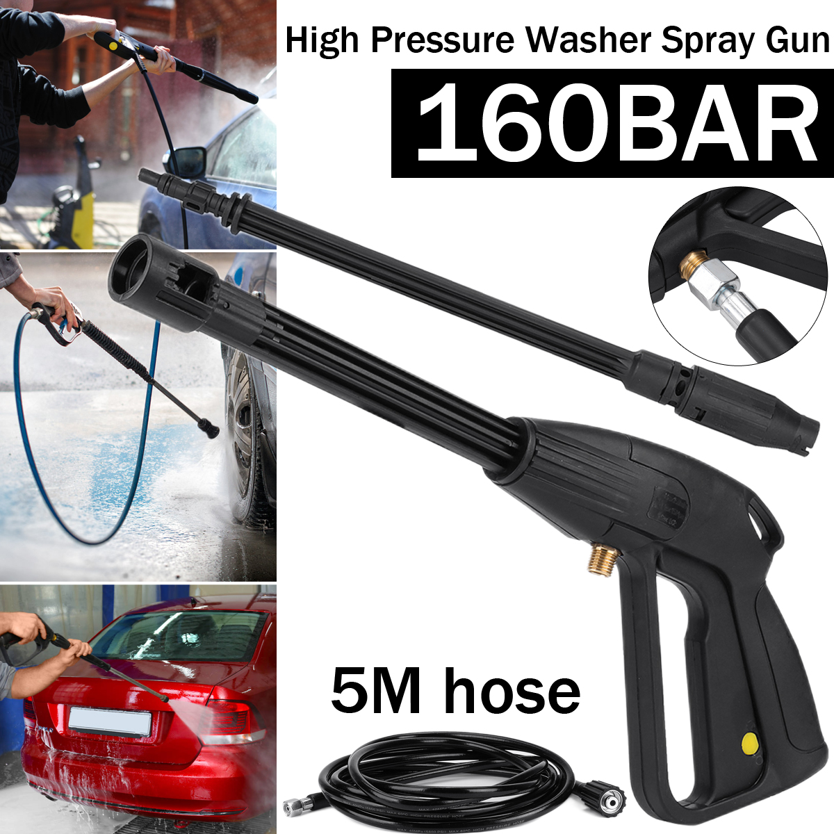 160 bar High Pressure Washer Spray Gun For Car Jet Washing Kit Hose W/5M A5G6 