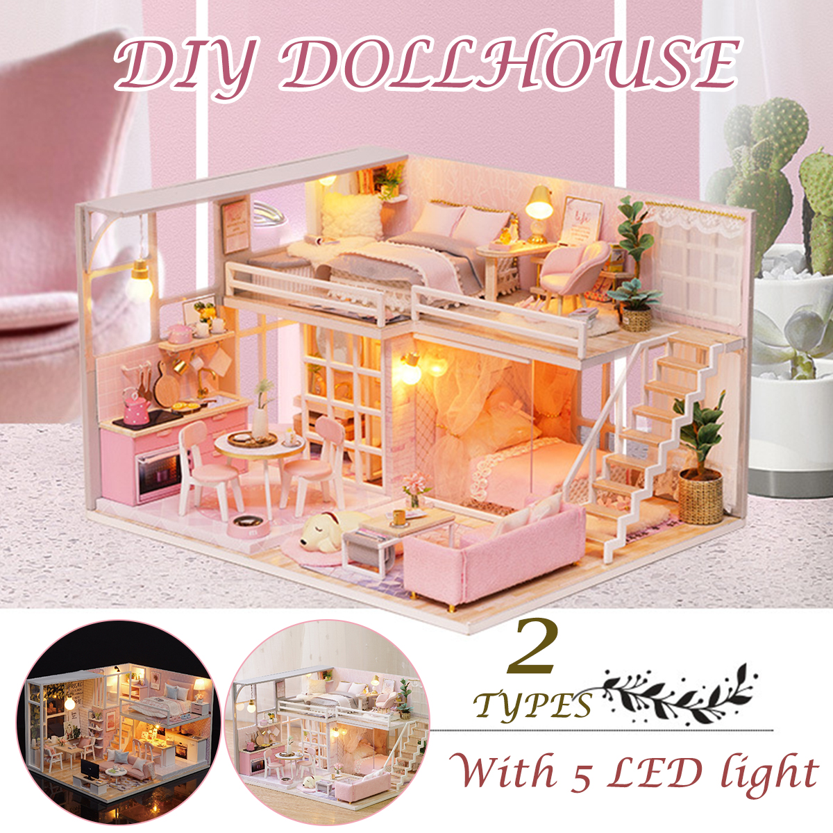 3D Woodcraft DIY Assembly Creative Doll House Kit Decoration Toy with LED Light for Kids Gift - Photo: 2