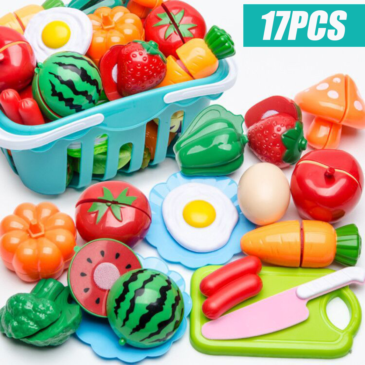 24pcs Kids Toy Pretend Role Play Kitchen Fruit Vegetable Cake Food Cutting Sets 
