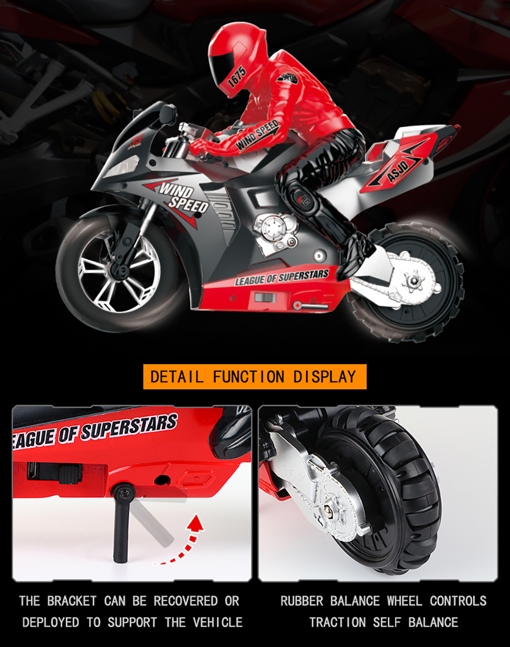 HC-801 2.4G 35CM RC Motorcycle Stunt Car Vehicle Models RTR High Speed 20km/h 210min Use Time - Photo: 4