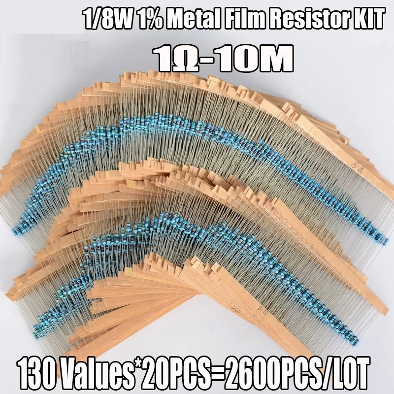 2600 pcs 130 Values 1/4W 0.25W 1ohm 3M Resistor Resistors Kit Assortment Set