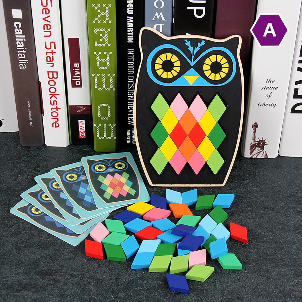 Wood DIY Assembly Jigsaw Puzzle Toy Colors Shapes Cartoon Fish Owl Matching Cards Toy for Children Learning - Photo: 3