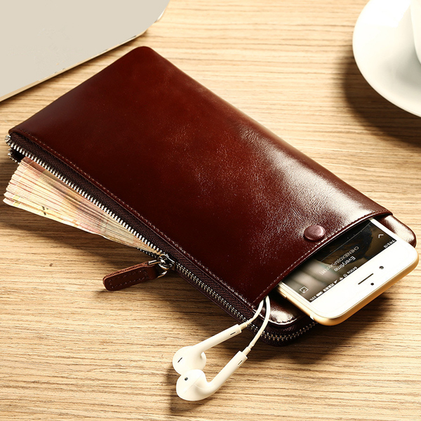 Men Genuine Leather Vintage Long Phone Wallets