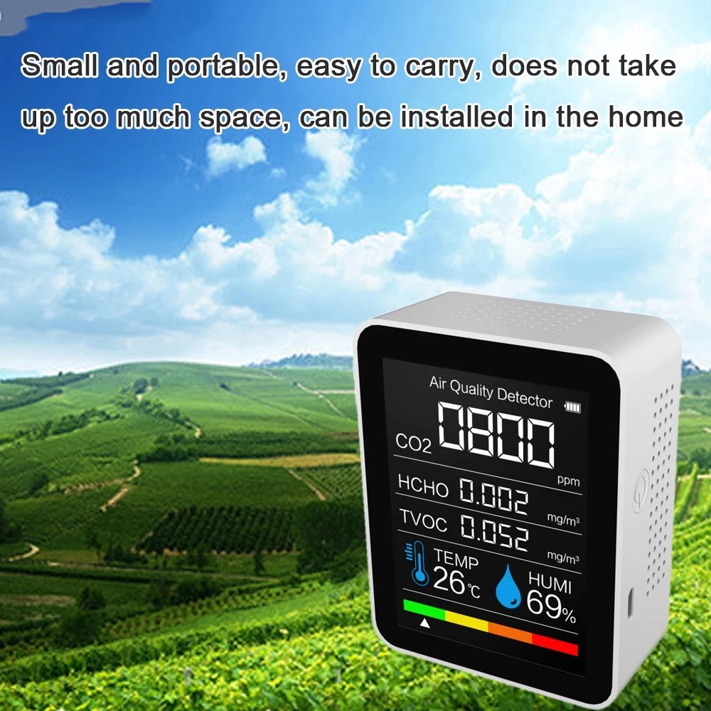 Air Quality Monitor 5in1 Carbon Dioxide CO2 Temp Humi TVOC HCHO Detector White