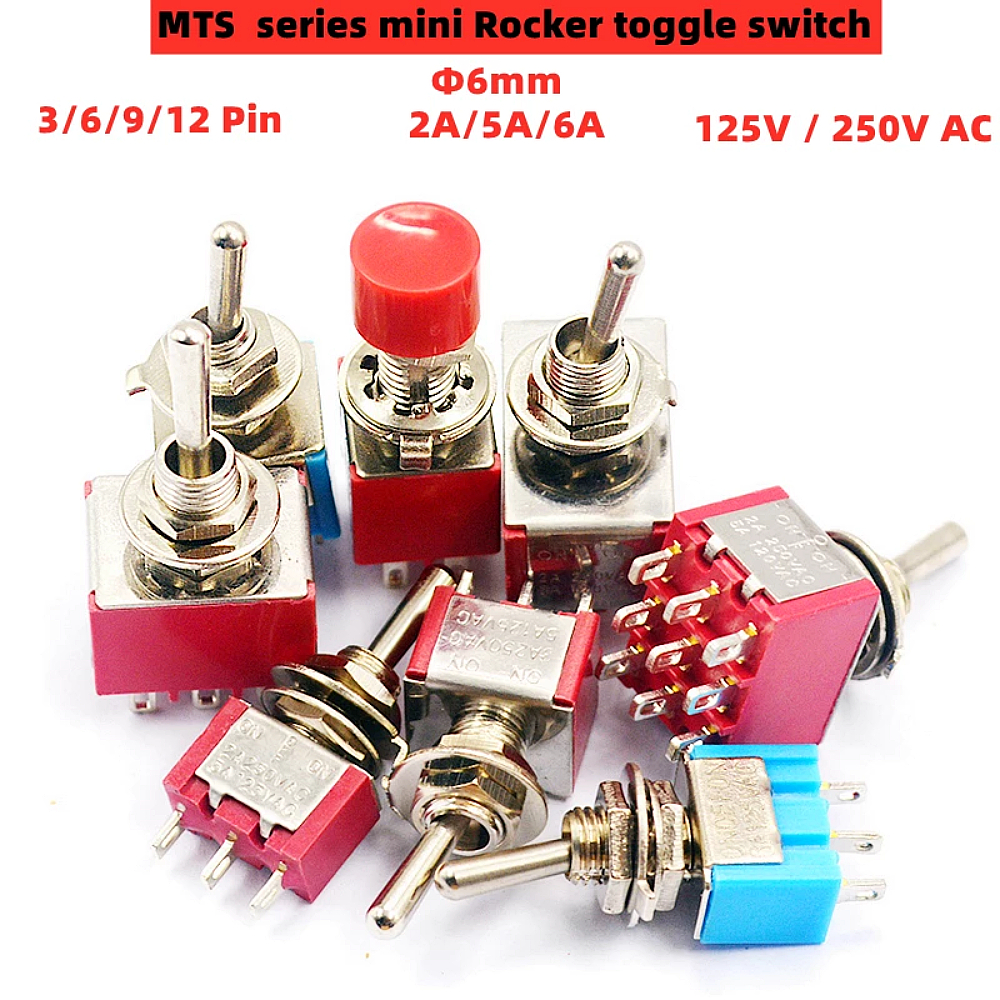 5Pcs Mini Latching Toggle Switch DPDT ON-ON AC 6A/125V 3A/250V 6 Pin MTS-202 