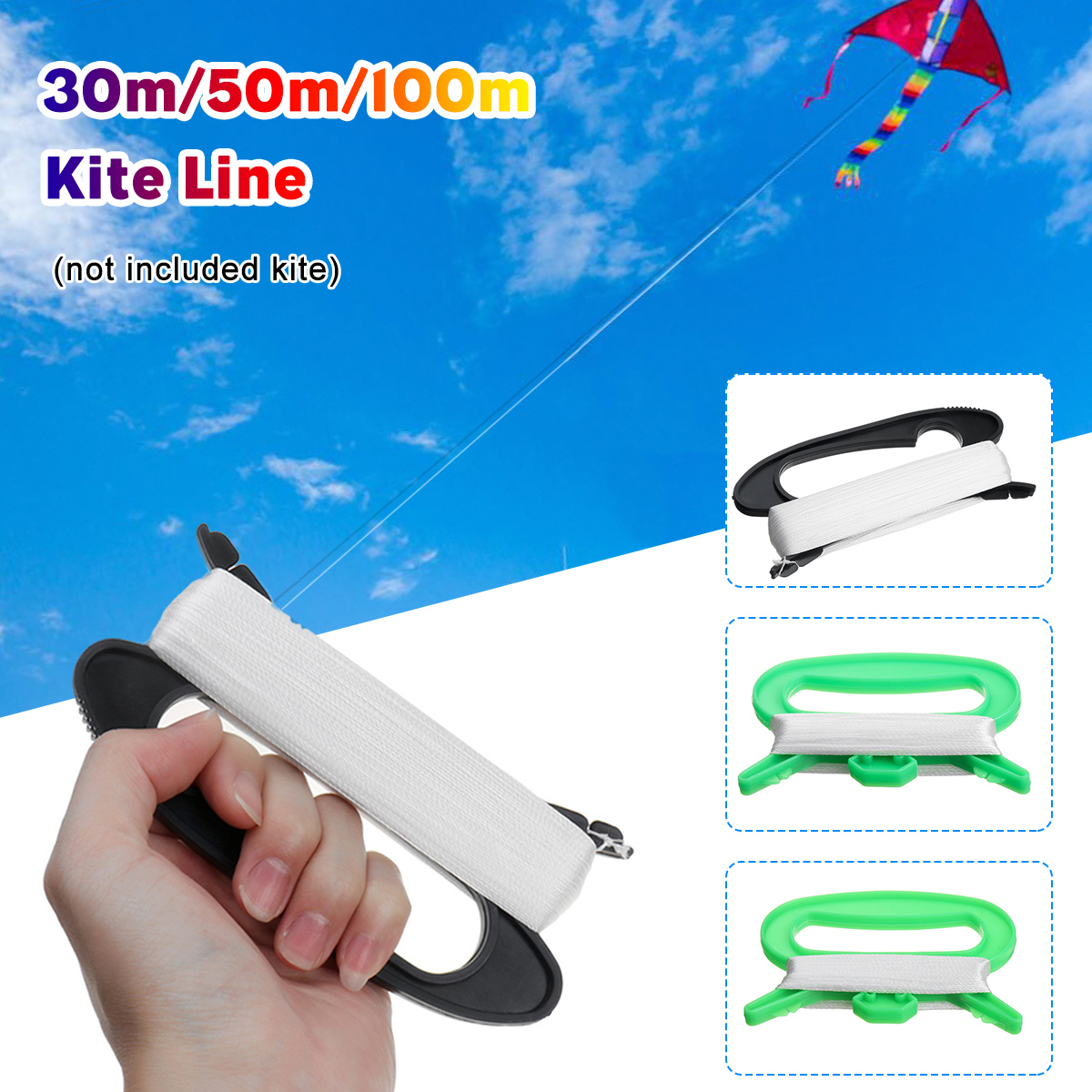 50m 100m Kids Outdoor Sports Flying Kite D Shape Handle Line Winder String`L 