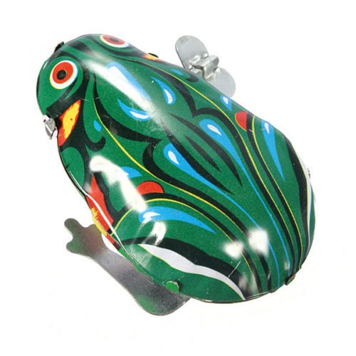 Vintage Retro Metal Wind-up Jumping Frog Clockwork Tin Collectible Kid Gift Toys 