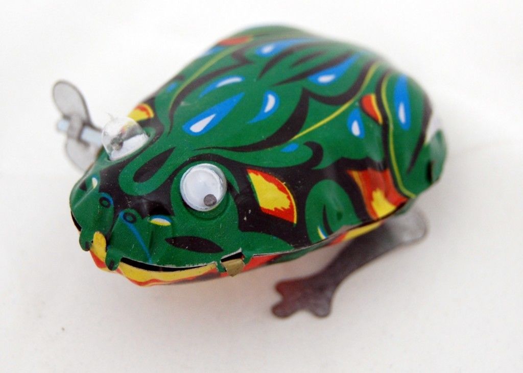 Vintage Wind Up Animal Jumping Frog Retro Classic Clockwork Tin Toy Gif L0C0 