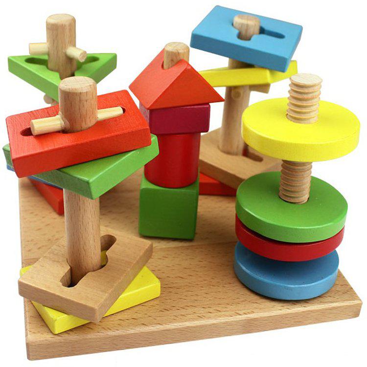 Creative Wooden Column Number Letter Building Blocks Toy Kids Montessori Toy 