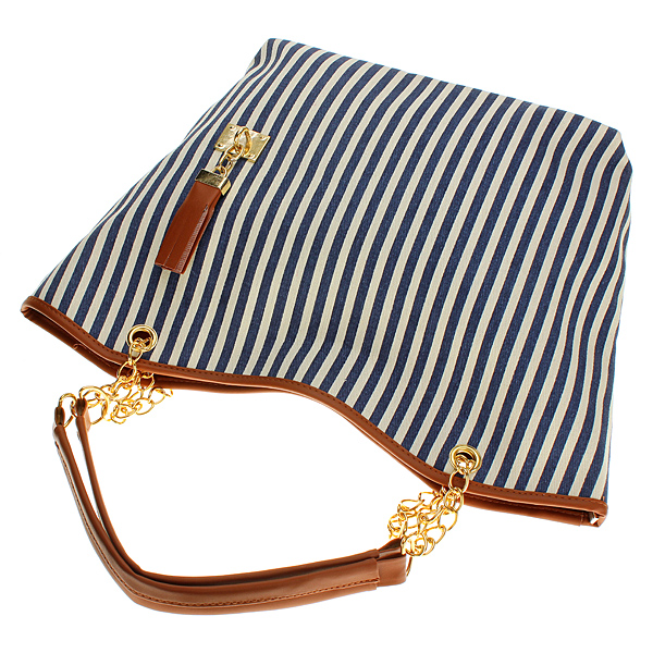 Zanzea Lady Vertical Stripe Tassel Linen Shoulder Handbag