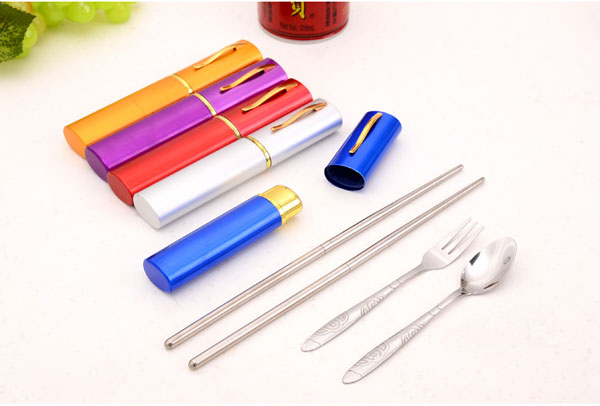 Travel 3in1 Tableware Stainless Steel Fork Spoon Chopsticks Pen Cutlery Set 