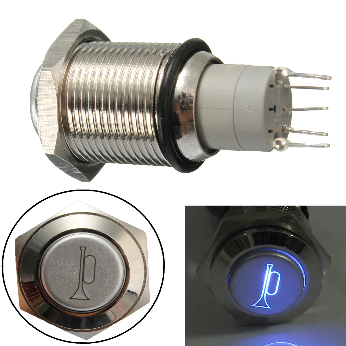 16mm Momentary Metal Switch Car Boat LED Waterproof New 12V Horn Push Button