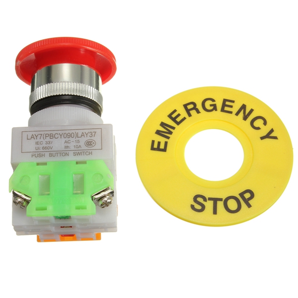 2pcs 22mm 1NC 1NO Red Mushroom Emergency Stop Push Button Switch AC 660V 10A