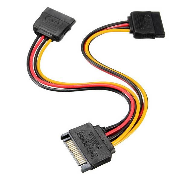Calvas SATA 15 Pins to 2X SATA Socket HDD Power Adapter Cable Lead Wire for Hard Drive 