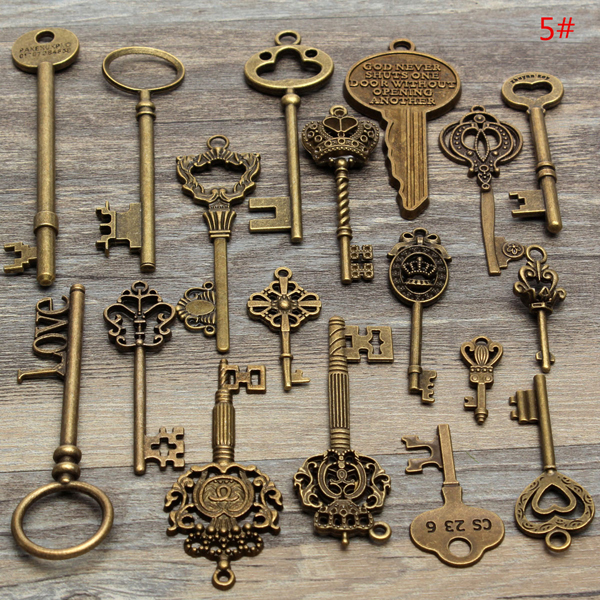 Set Of 18 Antique Vintage Old Look Bronze Skeleton Key Heart Bow Lock Penda F6D7 
