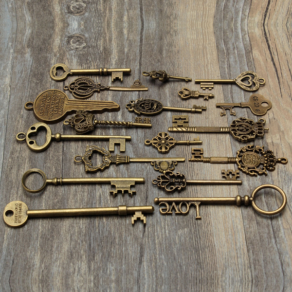 18x Assorted Antique Vintage Old Key Pendant Bronze DIY Skeleton Heart Bow Lock~